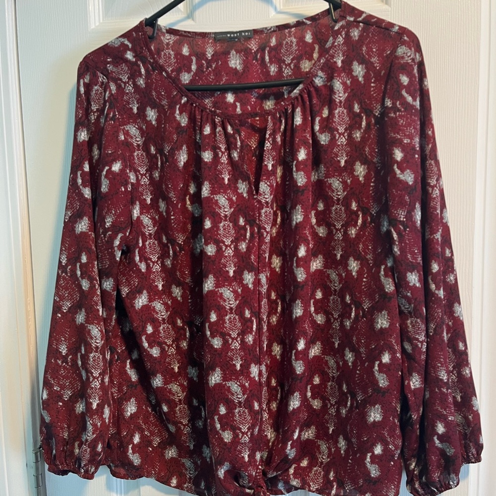 West Kei Women's Burgundy Patterned Top